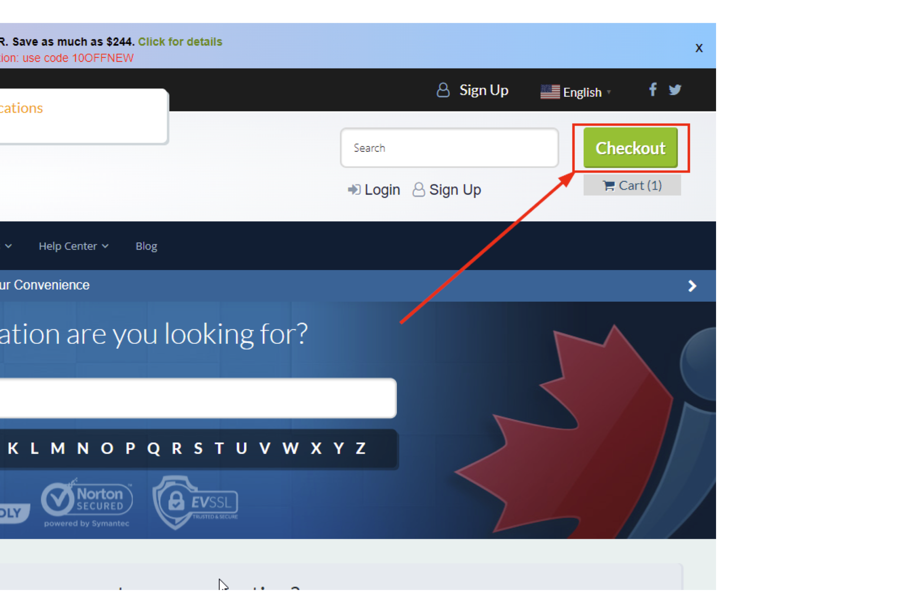 Checkout button in the site header
